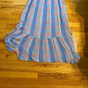 LOFT Blue and Pink Plaid Maxi Dress